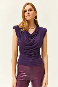 Olalook Women's Purple Padded Collar Loose Blouse - Image 3