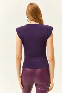 Olalook Women's Purple Padded Collar Loose Blouse - Image 5