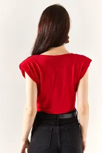 Olalook Women's Red Padded Collar Loose Blouse - Image 6