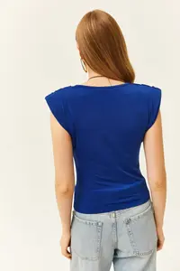Olalook Women's Saks Blue Padded Collar Loose Blouse - Image 2