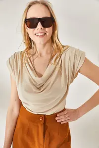 Olalook Women's Stone Padded Collar Loose Blouse - Image 3