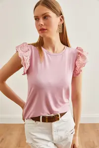 Olalook Women's Dusty Rose Scalloped Knitted Viscose Blouse - Image 2