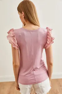 Olalook Women's Dusty Rose Scalloped Knitted Viscose Blouse - Image 5