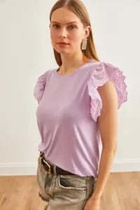 Olalook Women's Lilac Scalloped Knitted Viscose Blouse