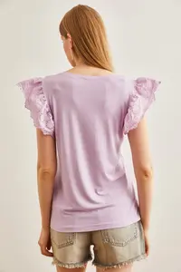 Olalook Women's Lilac Scalloped Knitted Viscose Blouse - Image 2