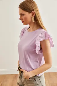 Olalook Women's Lilac Scalloped Knitted Viscose Blouse - Image 4