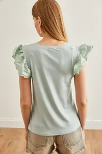 Olalook Women's Aqua Green Scalloped Knitted Viscose Blouse - Image 5