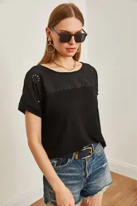 Olalook Women Black Fisto Detailed Yarasa Blouse - Image 3