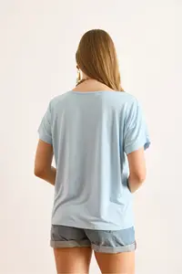 Olalook Women's Light Blue Scallop Detailed Bat Blouse - Image 2