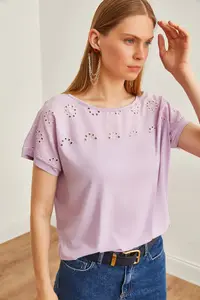 Olalook Women Lilac Fisto Detailed Yarasa Blouse