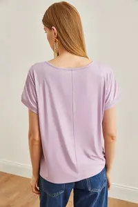 Olalook Women Lilac Fisto Detailed Yarasa Blouse - Image 5