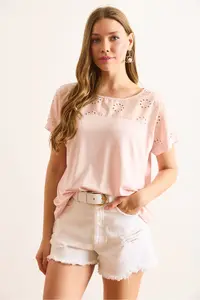 Olalook Women Pink Fisto Detailed Yarasa Blouse - Image 3