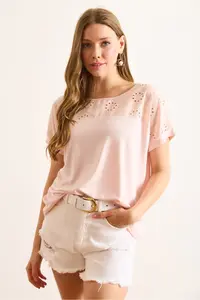 Olalook Women Pink Fisto Detailed Yarasa Blouse - Image 4