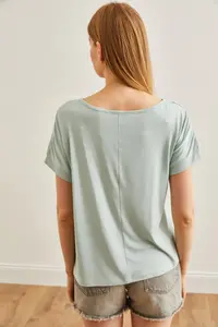 Olalook Women's Aqua Green Scallop Detailed Bat Blouse - Image 5