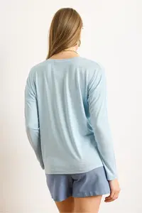 Olalook Women's Baby Blue Crew Neck Bat-Floated Viscose Blouse - Image 2