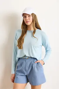 Olalook Women's Baby Blue Crew Neck Bat-Floated Viscose Blouse - Image 3