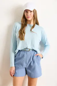 Olalook Women's Baby Blue Crew Neck Bat-Floated Viscose Blouse - Image 4