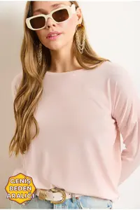 Olalook Women's Candy Pink Crew Neck Bat Flowy Viscose Blouse