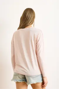 Olalook Women's Candy Pink Crew Neck Bat Flowy Viscose Blouse - Image 2