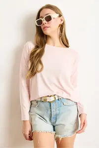 Olalook Women's Candy Pink Crew Neck Bat Flowy Viscose Blouse - Image 4