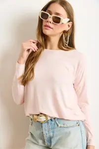 Olalook Women's Candy Pink Crew Neck Bat Flowy Viscose Blouse - Image 5