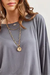 Olalook Women's Dark Gray Crew Neck Bat-Floated Viscose Blouse - Image 5