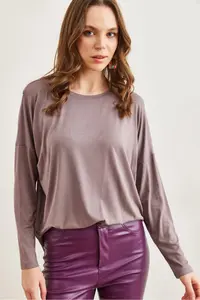 Olalook Women's Dark Mink Crew Neck Bat-Floated Viscose Blouse - Image 4