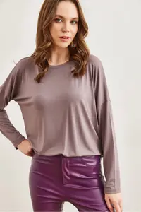 Olalook Women's Dark Mink Crew Neck Bat-Floated Viscose Blouse - Image 5