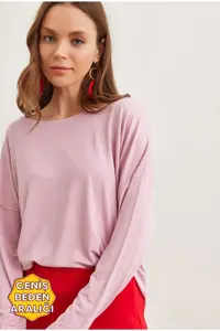 Olalook Women's Dusty Rose Crew Neck Bat-Floated Viscose Blouse