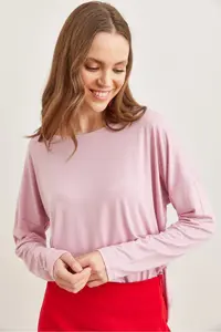 Olalook Women's Dusty Rose Crew Neck Bat-Floated Viscose Blouse - Image 2