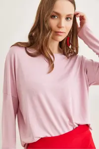 Olalook Women's Dusty Rose Crew Neck Bat-Floated Viscose Blouse - Image 3