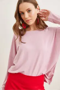 Olalook Women's Dusty Rose Crew Neck Bat-Floated Viscose Blouse - Image 4