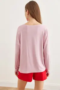Olalook Women's Dusty Rose Crew Neck Bat-Floated Viscose Blouse - Image 6