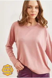 Olalook Women's Light Rose Crew Neck Bat-Floating Viscose Blouse