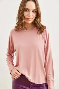 Olalook Women's Light Rose Crew Neck Bat-Floating Viscose Blouse - Image 3