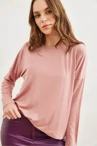 Olalook Women's Light Rose Crew Neck Bat-Floating Viscose Blouse - Image 4
