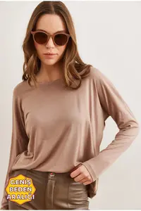 Olalook Women's Mink Crew Neck Bat-Draped Viscose Blouse