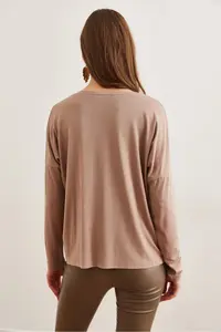Olalook Women's Mink Crew Neck Bat-Draped Viscose Blouse - Image 3