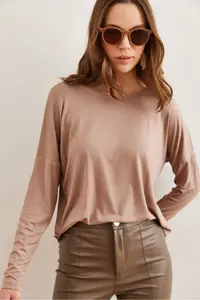 Olalook Women's Mink Crew Neck Bat-Draped Viscose Blouse - Image 5