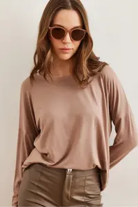 Olalook Women's Mink Crew Neck Bat-Draped Viscose Blouse - Image 6