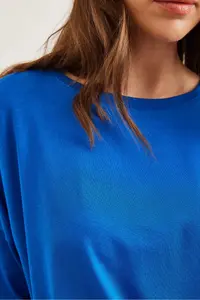 Olalook Women's Saks Blue Crew Neck Bat-Floated Viscose Blouse - Image 6