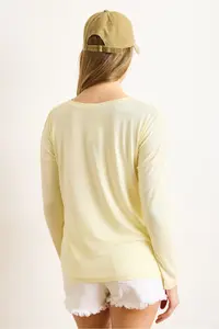Olalook Women's Yellow Crew Neck Bat-Floated Viscose Blouse - Image 5
