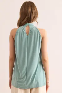 Olalook Women's Mint Green Buttoned Collar Halter Collar Flowy Blouse - Image 2