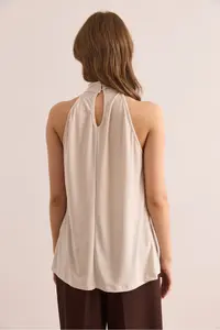Olalook Women's Stone Collar Buttoned Halter Collar Flowy Blouse - Image 2