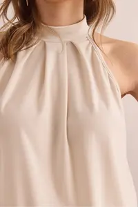 Olalook Women's Stone Collar Buttoned Halter Collar Flowy Blouse - Image 6