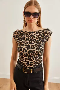 Olalook Women's Leopard Stone Lace Collar Soft Textured Flexible Viscose Blouse - Image 2