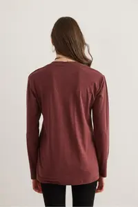 Olalook Women's Dark Rose V-Neck Wool Viscose Flowy Blouse - Image 2