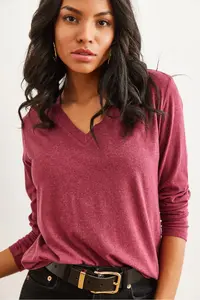 Olalook Women's Dusty Rose V-Neck Wool Viscose Flowy Blouse