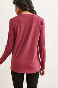 Olalook Women's Dusty Rose V-Neck Wool Viscose Flowy Blouse - Image 2
