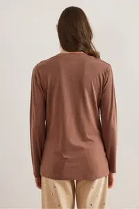 Olalook Women's Milk Coffee V-Neck Wool Viscose Flowy Blouse - Image 2